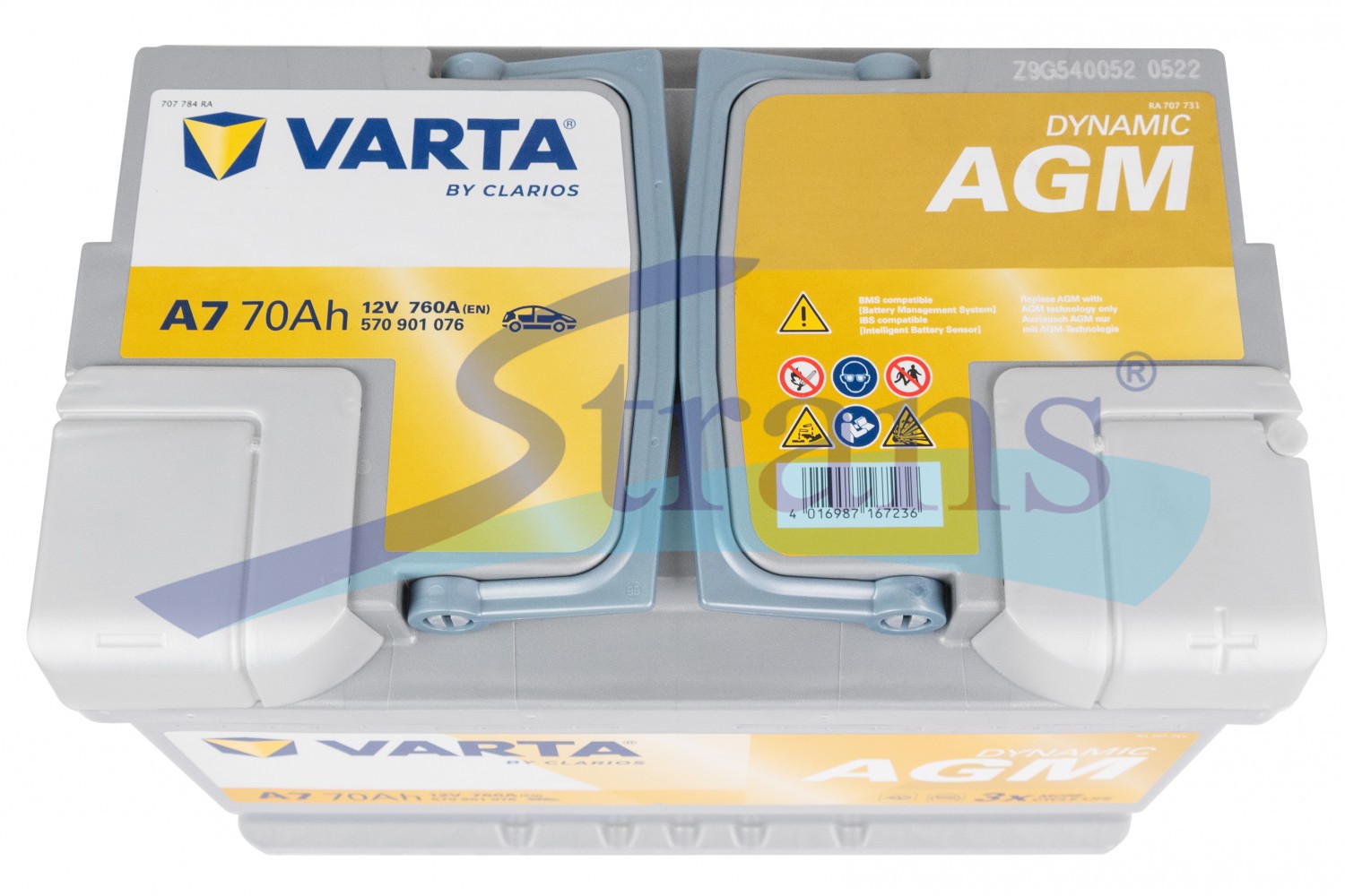 Акумулятор Varta Agm 12V 70Ah 760A R+ Dynamic 278*175*190Mm
